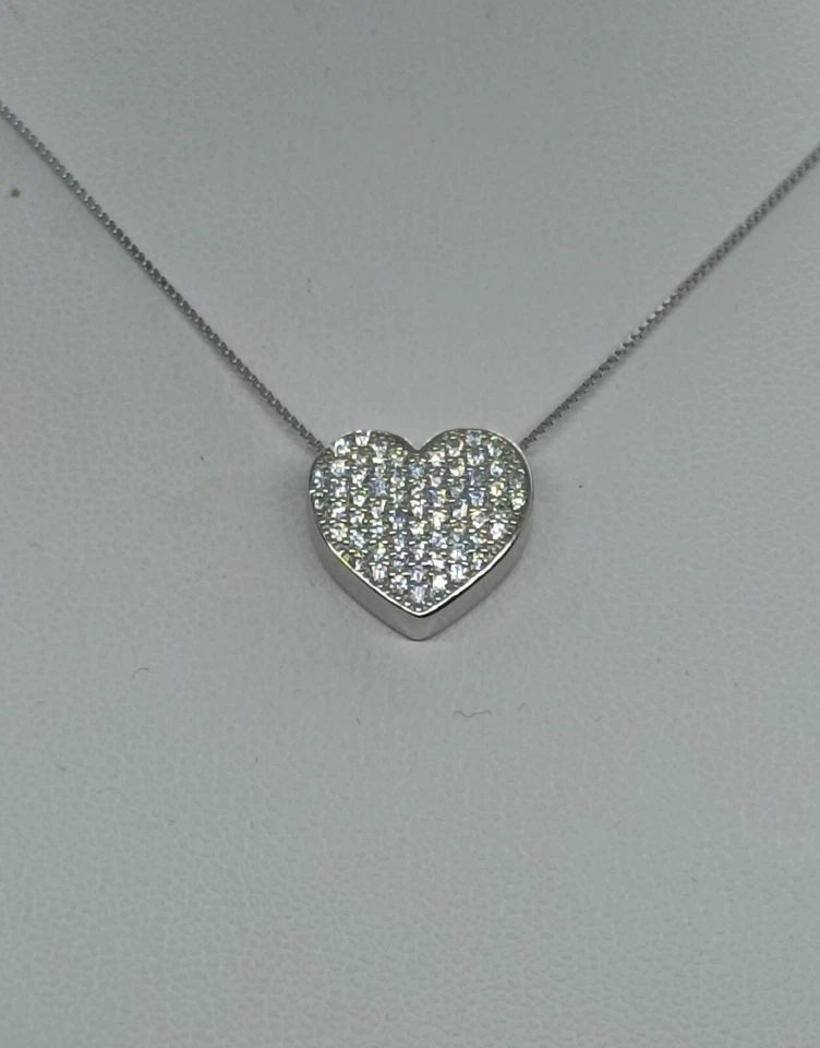 COLLANA CUORE PAVE' ZIRCONI BIANCHI CIONDOLO ARGENTO MM14x14 SWEET HEART EXPLOIT - Immagine 3 di 4