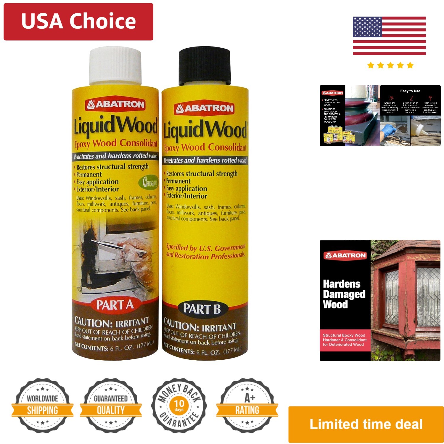LiquidWood Kit 12oz 2-Part Structural Wood Epoxy Resin Hardener Repair Solution-image