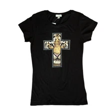 Guess Women Black Tiger Head Crossing Graphic Tee T-Shirt Top