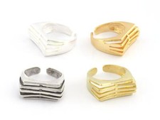 Lines Ring Adjustable Raw Brass,Antique Silver Shiny silver-gold 8us 5357