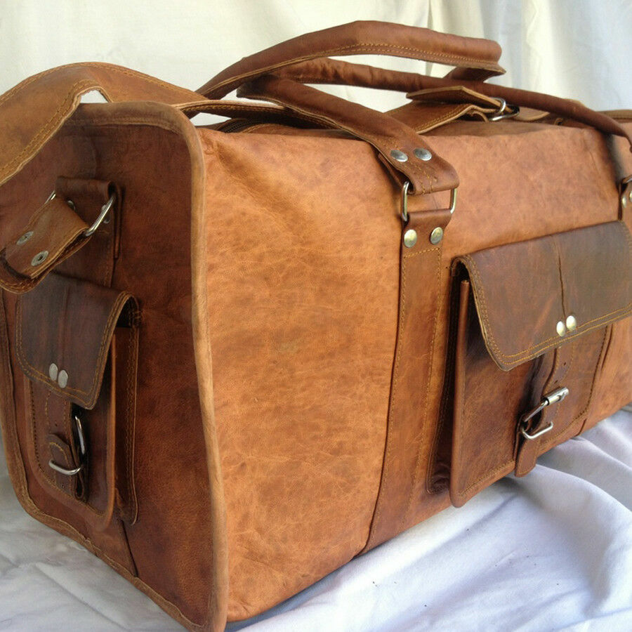 30 A Vintage Leather Duffel Weekend Overnight Travel Gym Bag Holdall