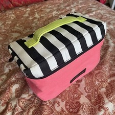Victoria's Secret Lingerie Travel Bag Case Neon Pink Green Black White Stripes
