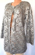 Rani Arabella Metallic Lace Silver Long Sleeves Round Neck Long Sleeves  Size M