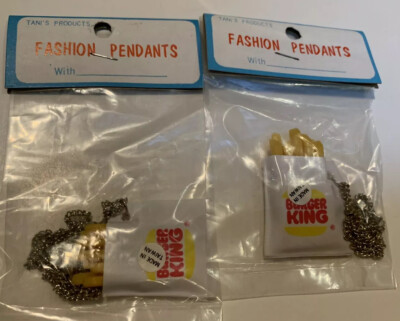 Two 1970 s Sealed Burger King Necklace French Fries NOS Taiwan Misp 2 Packs Misp