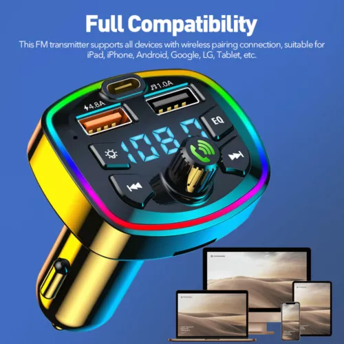 Car Wireless FM Transmitter Adapter Bluetooth 5.0 2USB PD Charger AUX Hands-Free - Picture 8 of 12