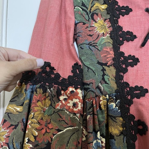 Gunne Sax Rare Vintage 1969 black label renaissance Tapestry Floral red dress - Picture 7 of 10