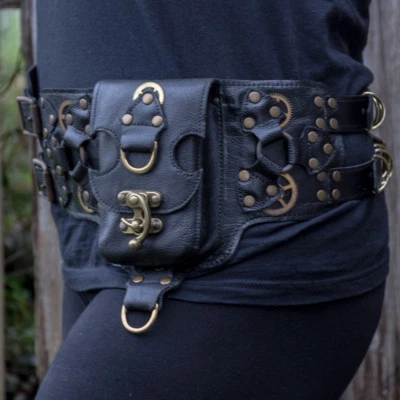 Pochette Utilitaire En Cuir Gothique Biker Vintage Steampunk Pour Festival - Photo 1/4