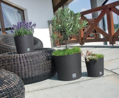 Blumentopf Blumenkübel Pflanzkübel Übertopf Rattan Design Rund Einsatz Innentopf