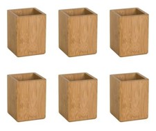 OSCO Bamboo Square Pen Pot | 6 Pack | Wood Pencil Holder | Desk Tidy | Office Or