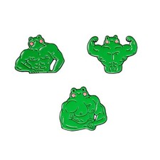 Cartoon Frog Enamel Pins Set Funny Fitness Posture Frog Green Animal Collar L...