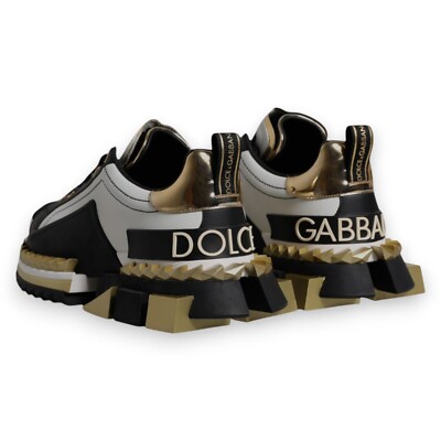 DOLCE&GABBANA スパンコール スニーカー ブラック ホワイト DOLCE & GABBANA Shoes White Gold Black Leather SUPER KING Sneakers