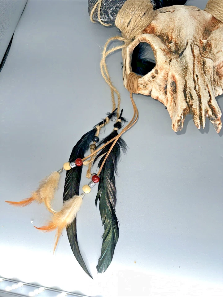 Antelope Animal Skull Horn Mask w/ Feather For Men Women Halloween Costume Party - Image 4 of 4