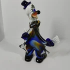 MURANO ITALIAN HAND-BLOWN GLASS VINTAGE CLOWN 12" Clear Face Blue Eyes