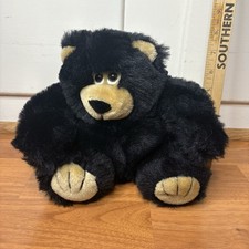 Vintage 80s American Wego Fluffy Black Bear Plush Stuffed Animal