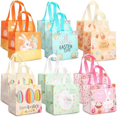 12 PCS Happy Easter Bunny Egg Hunt Gift Treat NonWoven 8.3x7.9x5.9 Inch