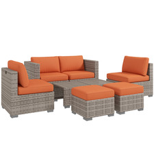 Outdoor 8tlg Rattan Ecksofa Garnitur Orange PE Rattan Stahl Kissen 55x55cm Sitzplätze