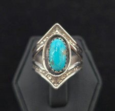 Sterling Boho Turquoise Ring 8.5 Natural Vintage Style Southwest Split Shank 925