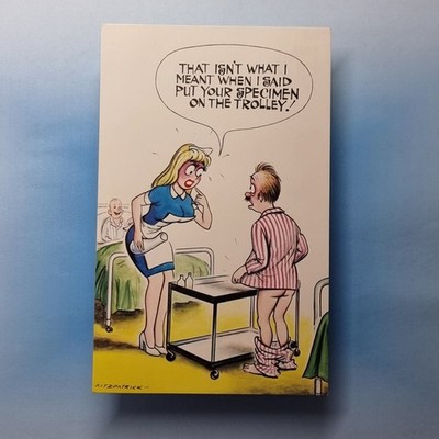 Comic Postkarte um 1975 blonde Krankenschwester Rouge Präparat Trolley Bamforth & Co