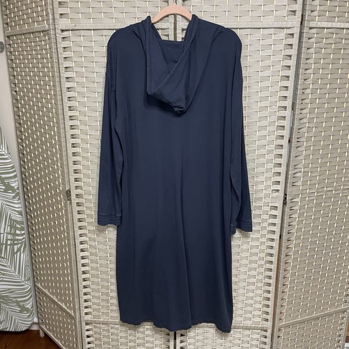 Eileen Fisher By Garnet Hill Hooded Button Front Robe Size M Navy Organic Cotton - Picture 2 of 10