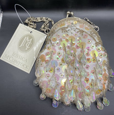 Vintage Jessica McClintock Evening White Mini Dangle Beaded Purse Chain Strap