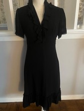 J. Crew 100 Silk Black Dress V-Neck Ruffles Short Sleeves Cocktail Wedding Sz 4