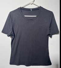 Black Ribbed Tee Shirt Women Short Sleeve Crew Neck Stretch XL