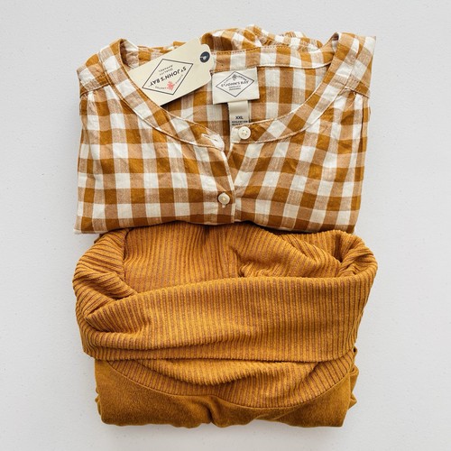 Womens Mustard Sweater Fall Lot Set Plus Size 2XL Cabincore Plaid Rustic Peasant - Picture 22 of 22