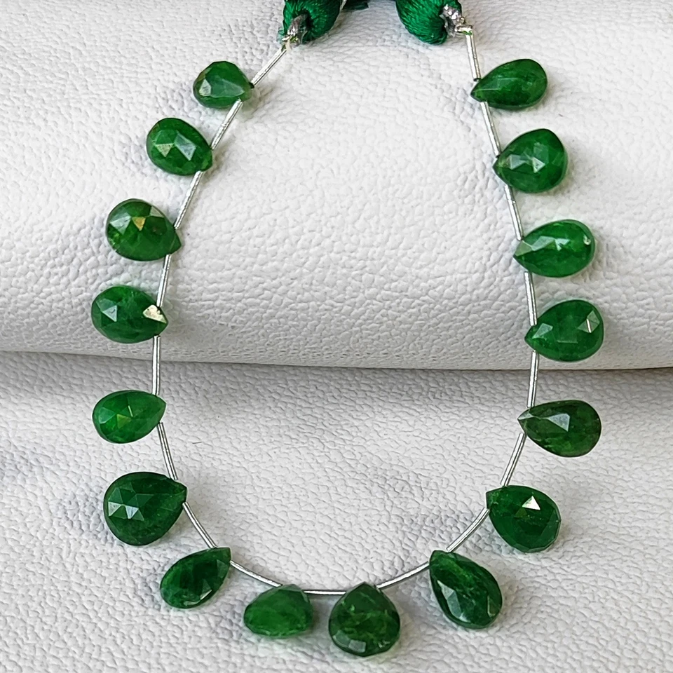 7" NATURAL Green Garnet Tsavorite Faceted Pear Beads Strand 10x7-13x9mm Tanzania - Image 4 of 4