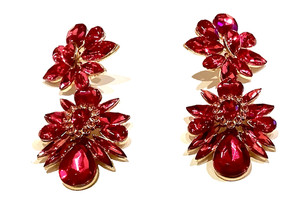 BIG Vintage Pierced DANGLE Earrings Shocking Pink 3+ in. Acrylic & Glass Golden
