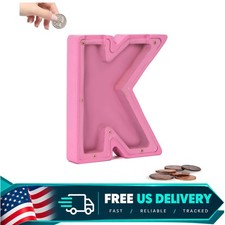 Personalized Wooden Letter Piggy Bank for Kids, Educational Money Box, Pink