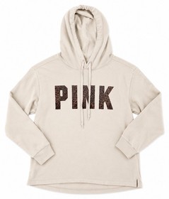PINK Victoria's Secret Leopard-Print Logo Campus Pullover Pocket Hoodie Size XL