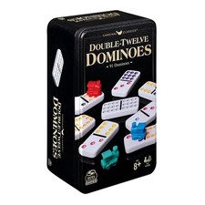 Classic Double 12 Coloured Dominoes with Mexican Train in Tin - Spin Master