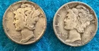 1944-S & 1945 Mercury Silver Dimes - 2-Coin Lot - 90% Silver - Circulated