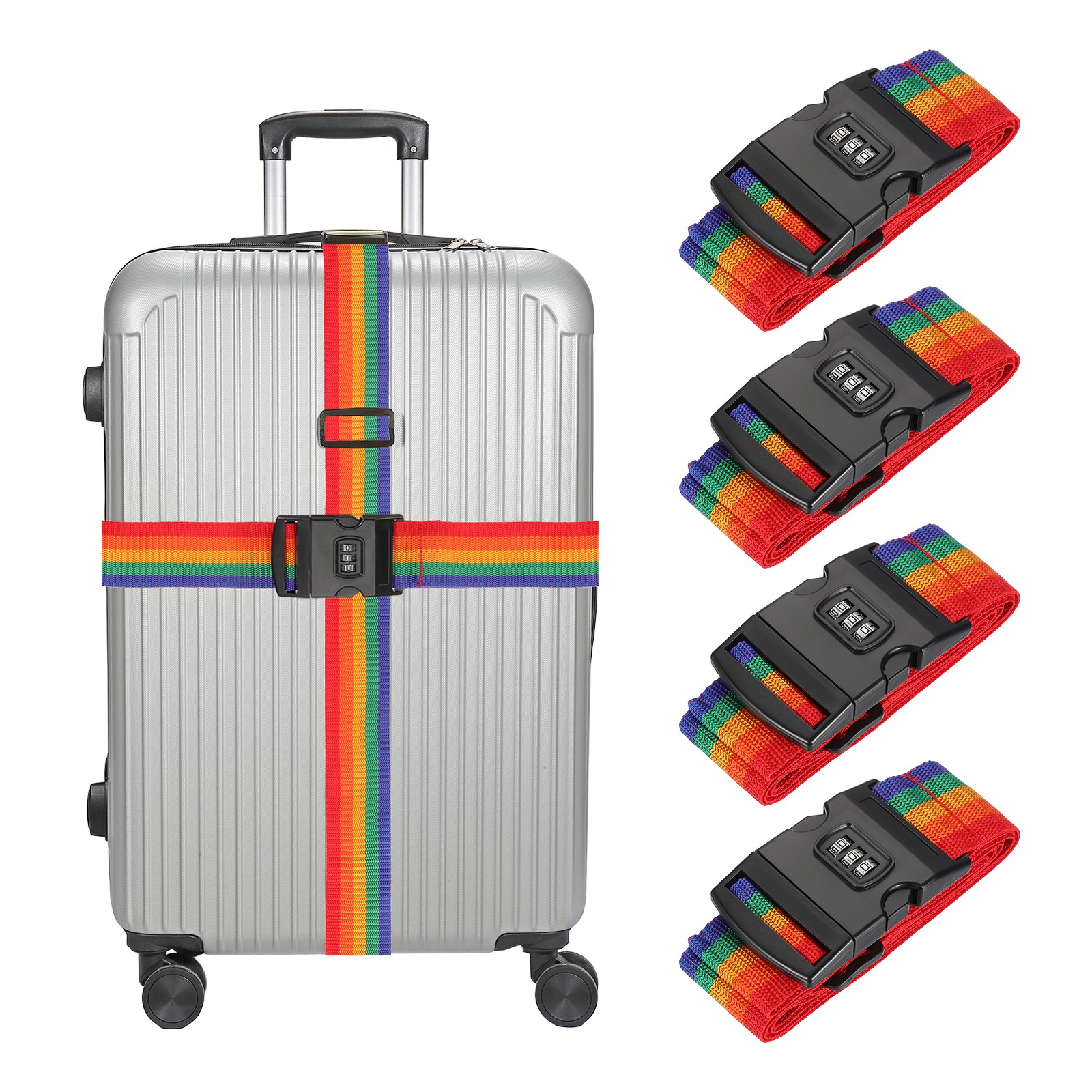 Straps With Combination Lock Adjustable Suitcase Belt, Rainbow