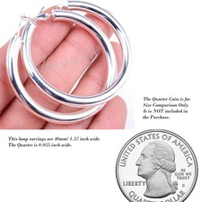 Classic 925 Sterling Silver Hypoallergenic 40mm/1.57" 3mm Tubular Hoop Earrings