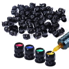200PCS Disposable Tattoo Ink Caps - Plastic Skull Cups With Base for Permanent M