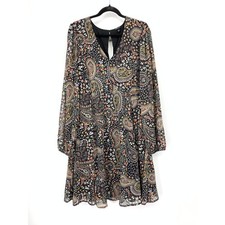 Torrid Boho Paisley V-Neck Long Sleeve Dress Womens 2X Black Multicolor Floral