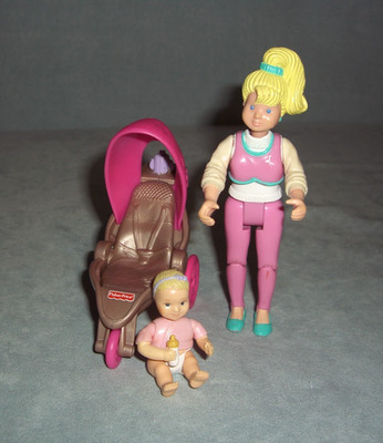 Fisher Price Loving Family Doll House JOGGING STROLLER MOM & BABY ~ 3 Pcs