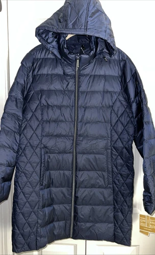 Cappotto Michael Kors ultraleggero imbottito cappuccio colore ammiral taglia XL nuovo con etichette $170