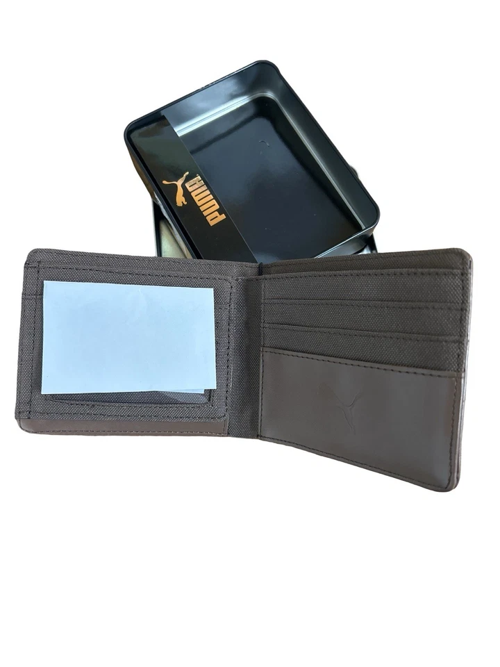 Cartera deportiva Puma para hombre estilo callejero logotipo de gato doble pliegue imitación cuero marrón Foto 2 de 4