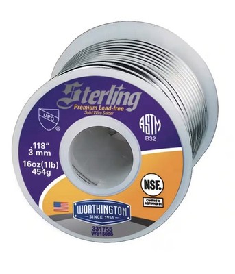 Worthington Sterling Premium Lead-free Solid Wire Solder 0.118in 16oz