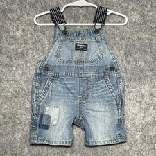 OshKosh Bgosh Denim Shortall Overalls 9M Vestbak Patchwork Hickory Stripe Straps