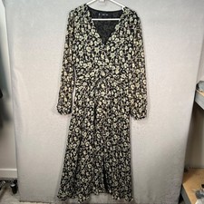 Mango Womens Size 6 Floral Maxi Wrap Dress With Long Sleeves & V-Neckline