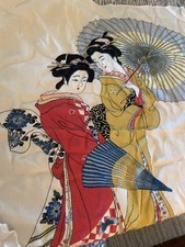 Vintage Scarf Japanese Geishas Large Square 28" Textured Rayon Crepe