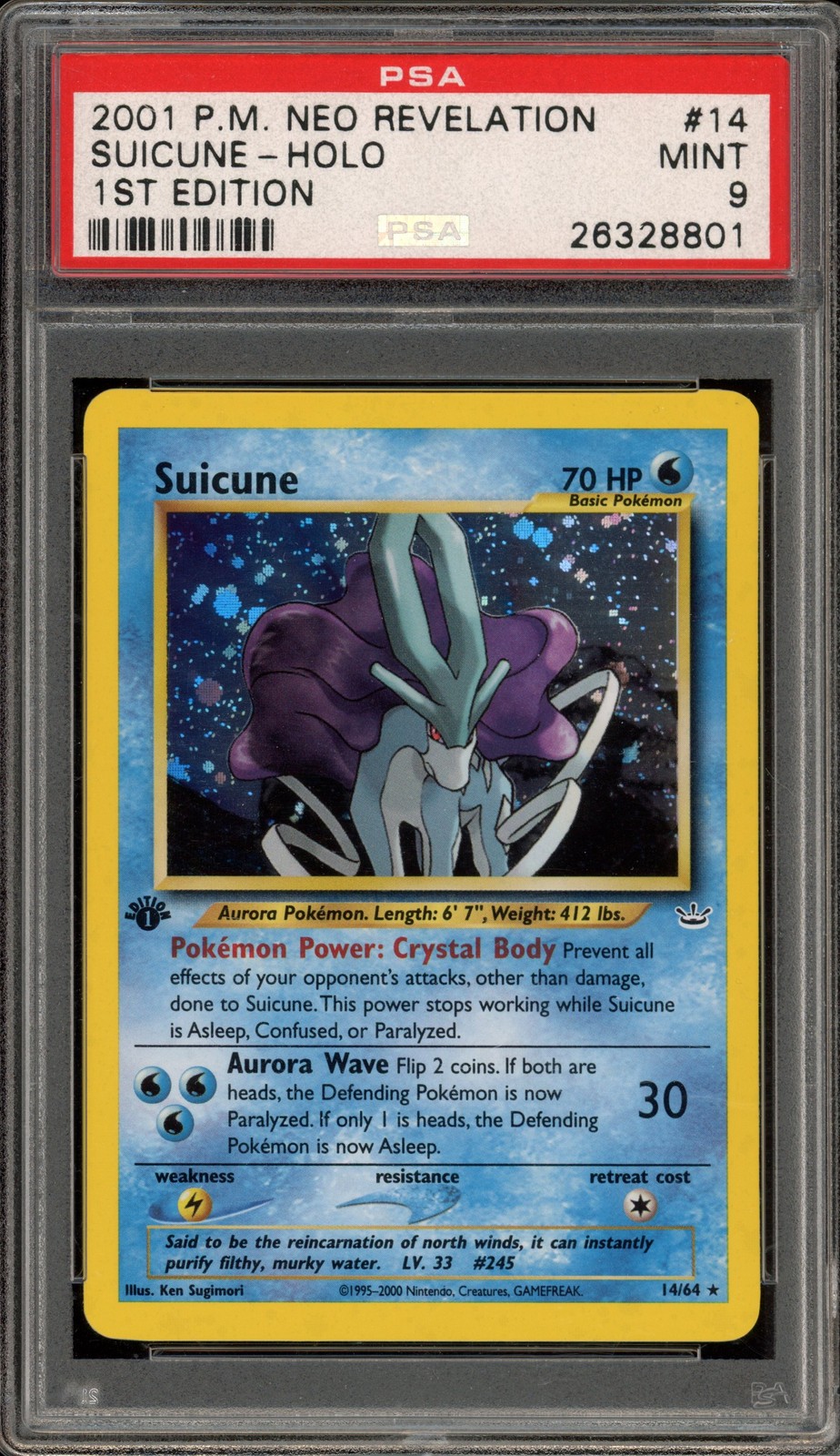 Pokemon Suicune Neo Revelation 1st Edition Holo Rare #14 PSA 9 Mint