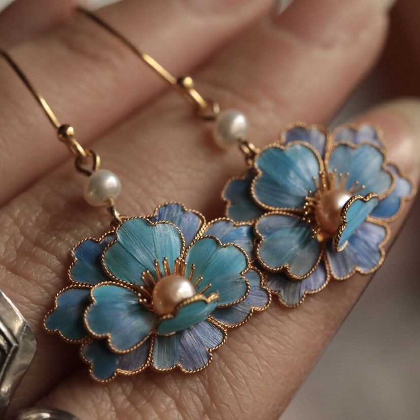 Palace Style Vintage Floral Cloisonné Earrings Hanfu Chinese Jewelry