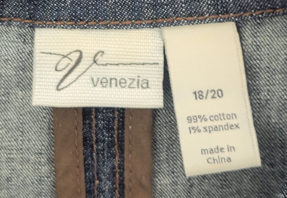 Chaqueta de mezclilla Venezia para mujer 18/20 vintage años 90 oscuro desteñido lavado abotonado Boho Y2K Foto 3 de 4