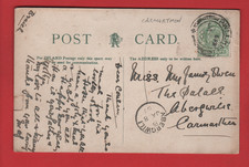 Abergwili Carmarthenshire - Single circle postmark 1907 - South Beach Pwllheli