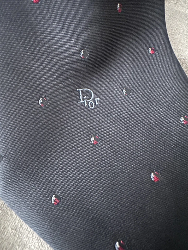 Corbata de Colección Christian Dior Para Hombre Talla Única Negra Patrón de Punto Rojo Italia Mezcla de Seda Foto 2 de 4