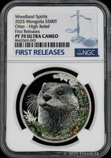2025 Mongolia Woodland Spirits Otter 1oz Silver 500Tog - NGC PF70 First Release